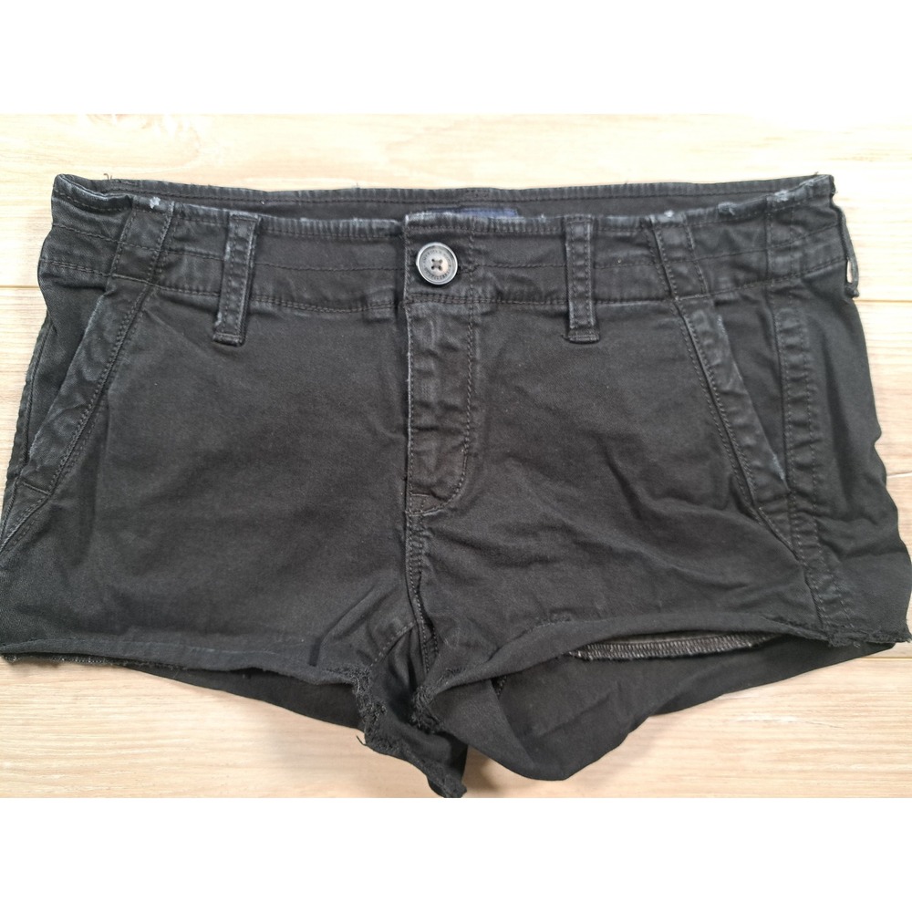 American Eagle Super Stretch Shortie Black Raw Hem Distressed Cut Off Shorts 2